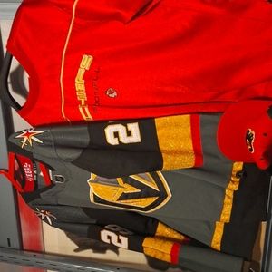 Vegas knight jerseys ..still has tags.  Cheifs sweatshirt barely worn and a CALG